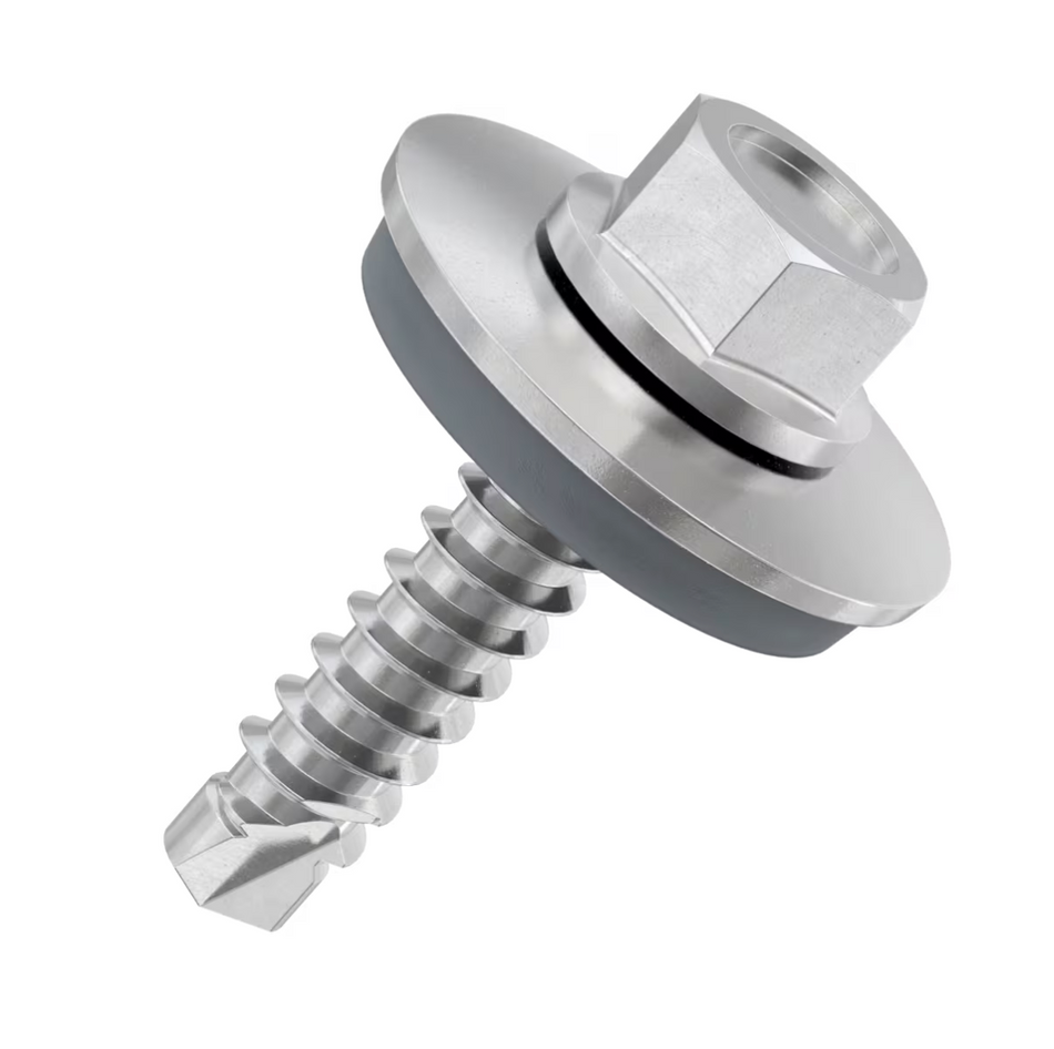 No.14 (6.3mm) x 22mm Sealing Self Drilling Hexagon Tek Screws - 8.8 Class 3 Bright Zinc Plated